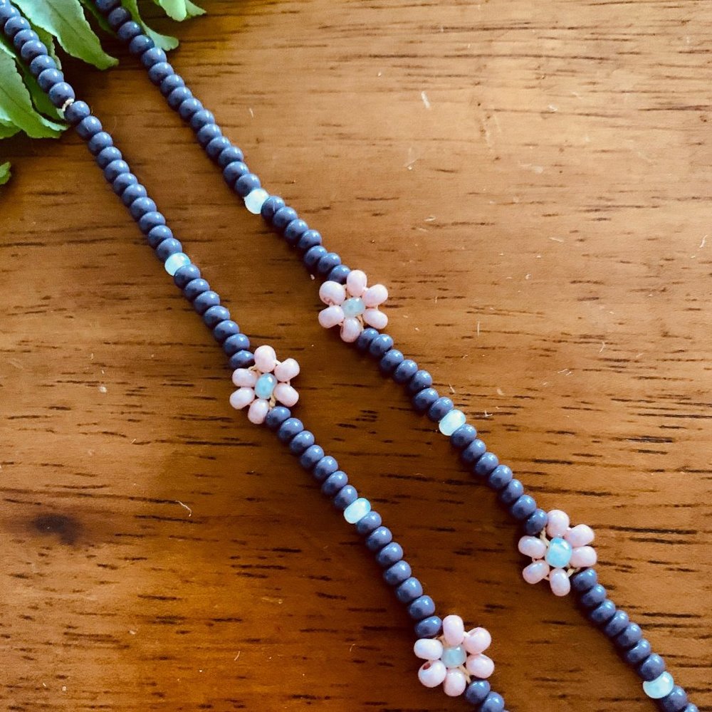 Boho Happy Daisy Necklace - Soft Purple+Rose Pink
